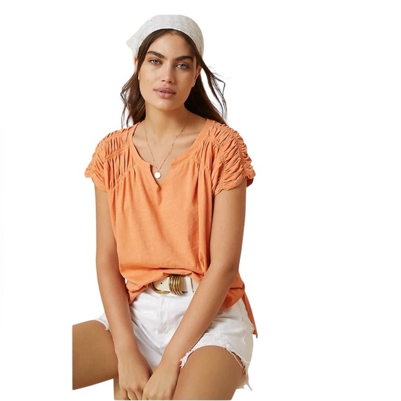 Anthropology Pilcro Smocked Muscle Tee. Orange Size XS #1713 - Picture 2 of 11